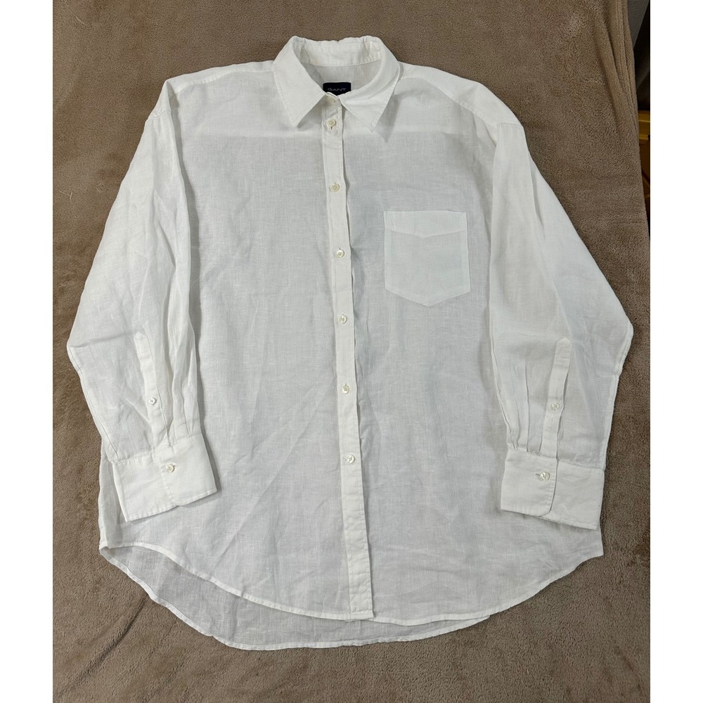 Gant Linen Shirt Mens Size 42 White Long Sleeve Preppy Party Cocktail EUC